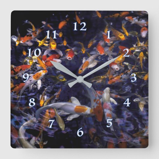 KOI FISH OVER FLOWING QUADRATISCHE WANDUHR (Vorderseite)