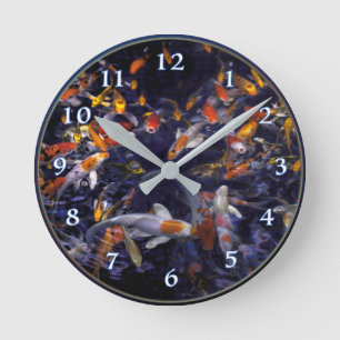 KOI FISH OVER FLOWING ROUND CLOCK RUNDE WANDUHR