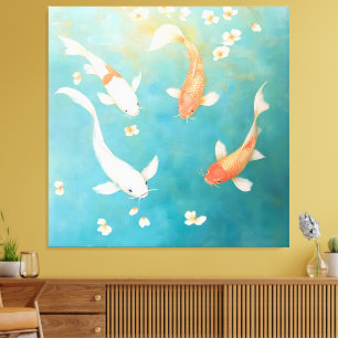 Koi Fish Petal Bloom Watercolor Leinwanddruck