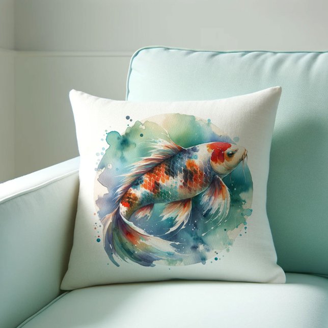 Koi Fish Pillows Kissen (Watercolor koi fish throw pillow.)