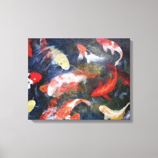 Koi Fish Pond, Abstract, Oil Painting Print Leinwanddruck (Vorderseite)