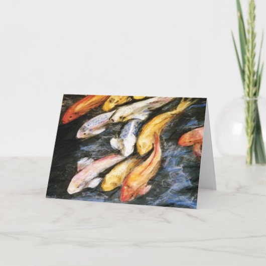 Koi Fish Pond Art Malerei Note oder Grußkarten Karte (Vorderseite)