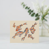 Koi Fish Pond beige Watercolor Postcard Postkarte (Stehend Vorderseite)