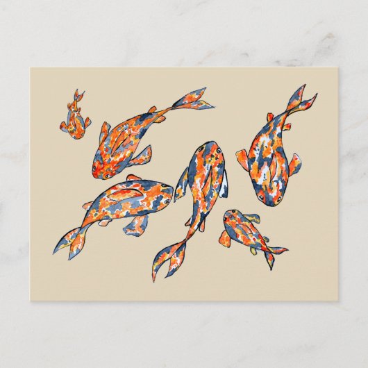 Koi Fish Pond beige Watercolor Postcard Postkarte (Vorderseite)