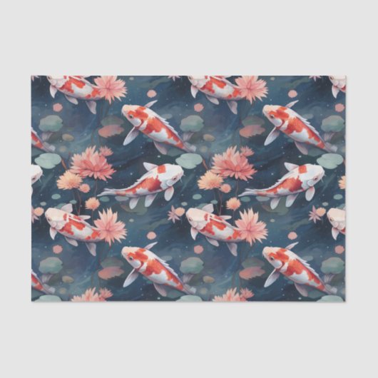 Koi Fish Pond Blume Decoupage Seidenpapier (Vorderseite)