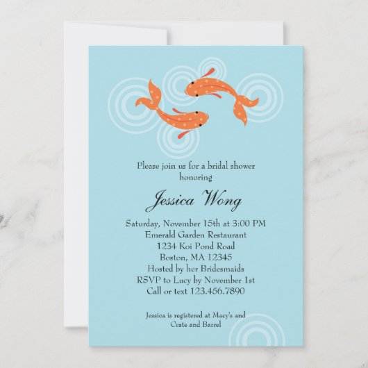 Koi Fish Pond Bridal Dusche Einladung (Vorderseite)