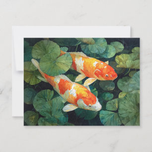Koi Fish Pond Lily Pads Postkarte