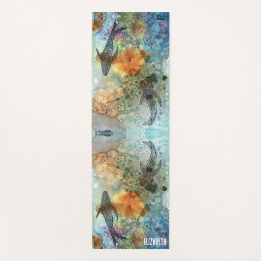 Koi Fish Pond Wasserfarbe mit doppeltem Namen Yogamatte (Vorderseite)