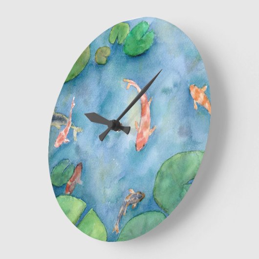 Koi Fish Pond watercolor Große Wanduhr (Winkel)