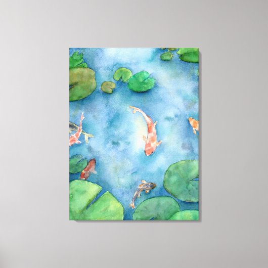 Koi Fish Pond watercolor Leinwanddruck (Vorderseite)