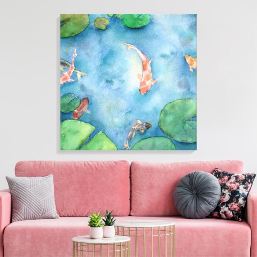 Koi Fish Pond watercolor Leinwanddruck (Insitu (Wohnzimmer))