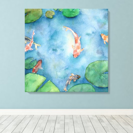 Koi Fish Pond watercolor Leinwanddruck (Insitu (Holzboden))