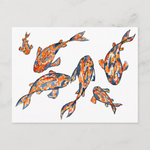 Koi Fish Pond Watercolor Postcard Postkarte