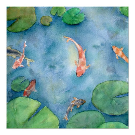 Koi Fish Pond watercolor Poster (Vorderseite)