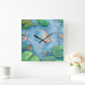 Koi Fish Pond watercolor Quadratische Wanduhr (Zuhause)