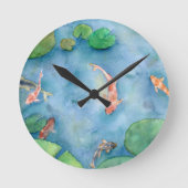 Koi Fish Pond watercolor Runde Wanduhr (Vorderseite)