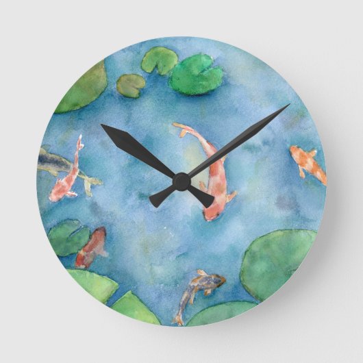 Koi Fish Pond watercolor Runde Wanduhr (Vorderseite)