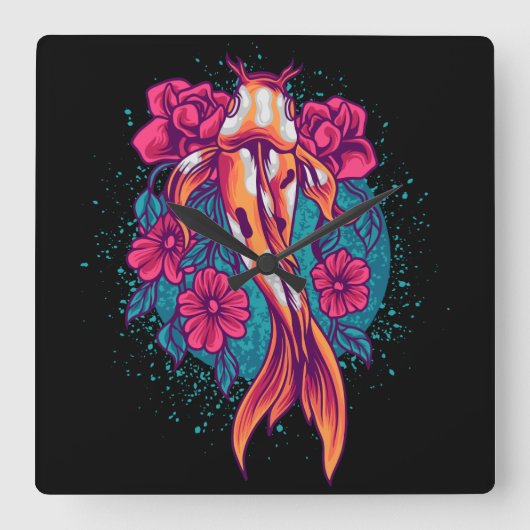 Koi Fish Quadratische Wanduhr (Vorderseite)