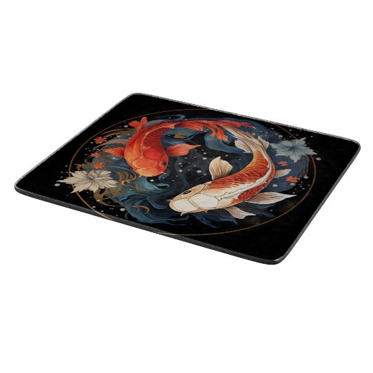 Koi Fish Red White Ying Yang japanischer Wasserflu Schneidebrett (Ecke)