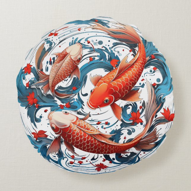 Koi Fish Rundes Kissen (Rückseite)