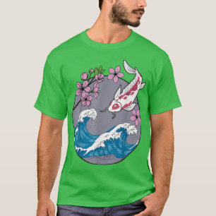 Koi Fish Sakura Cherry Blossom Retro Japanisch T-Shirt