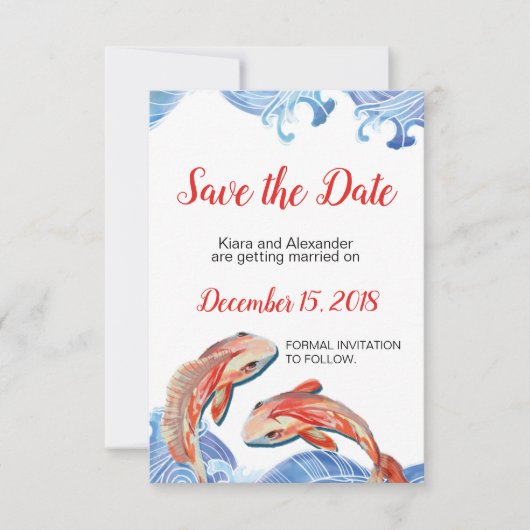 Koi Fish Save the Date Card Einladung (Vorderseite)