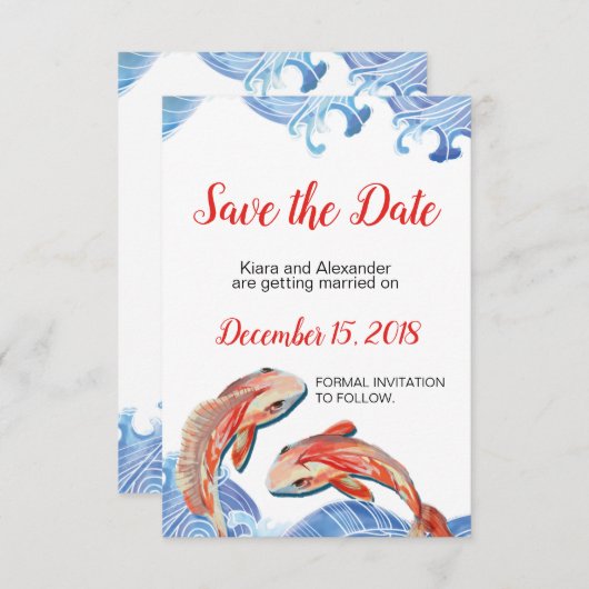 Koi Fish Save the Date Card Einladung (Vorne/Hinten)