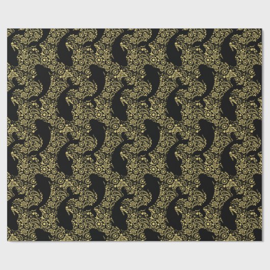 Koi Fish Stilvoller Black and Gold Designer Geschenkpapier (Flach)