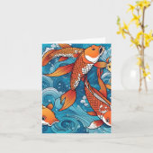 Koi Fish Study G Faltkarte Karte (Gelbe Blume)