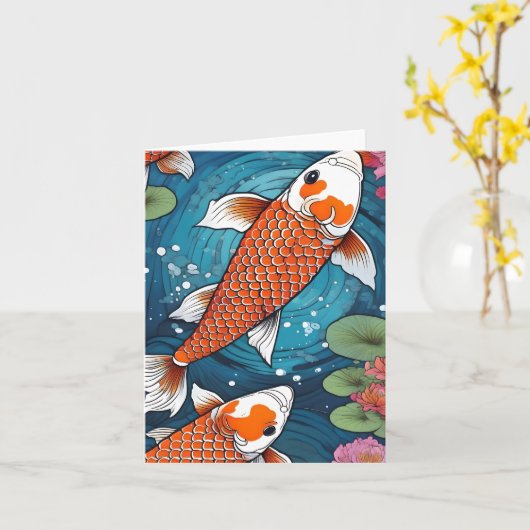 Koi Fish Study H Faltkarte Karte (Gelbe Blume)