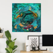 Koi Fish "SWIMMING IN FRIEDEN" Poster (Heimbüro)