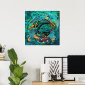 Koi Fish "SWIMMING IN FRIEDEN" Poster (Heimbüro)
