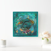 Koi Fish SWIMMING IN FRIEDEN Quadratische Wanduhr (Zuhause)
