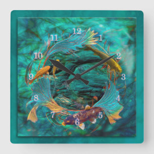 Koi Fish SWIMMING IN FRIEDEN Quadratische Wanduhr