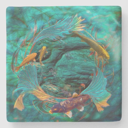 Koi Fish "SWIMMING IN FRIEDEN" Steinuntersetzer (Vorderseite)