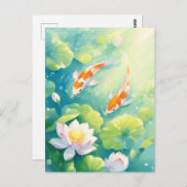 Koi Fish Swimming in Pink Lotus Flower Pond Postkarte (Vorne/Hinten)