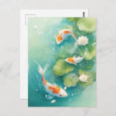 Koi Fish Swimming in Turquoise Lotus Pond Postkarte (Vorne/Hinten)