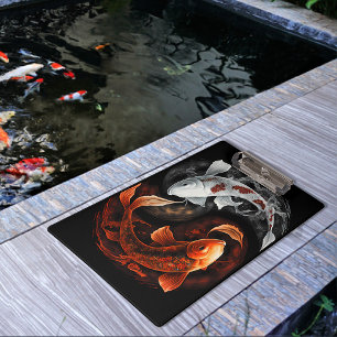 Koi Fish Taiji Circle Japanische Kunst schwarz und Klemmbrett