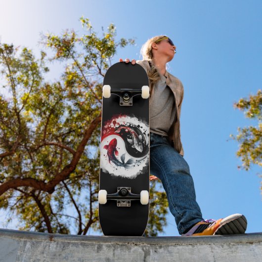 Koi Fish Taiji Circle Japanische Kunst schwarz und Skateboard (Außenbereich 1)