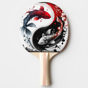 Koi Fish Taiji Circle Japanische Kunst schwarz und Tischtennis Schläger