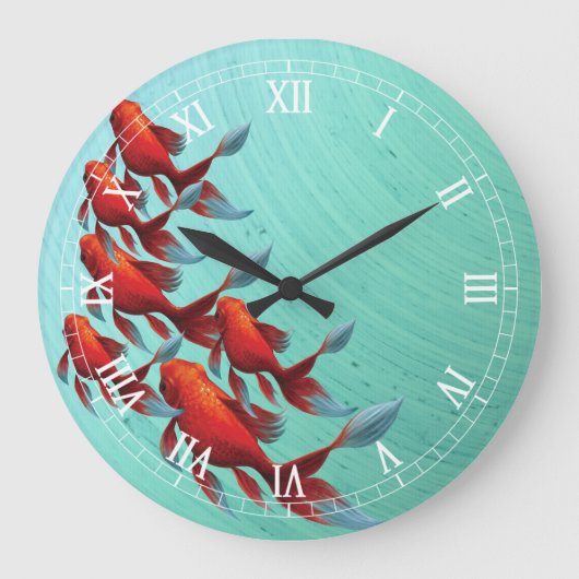 Koi Fish Wall Clock Große Wanduhr (Vorderseite)