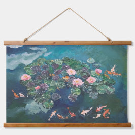 Koi Fish Wasserlilien Malerei Tapestry Wandteppich Mit Holzrahmen