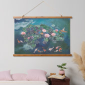 Koi Fish Wasserlilien Malerei Tapestry Wandteppich Mit Holzrahmen (Schlafzimmer)