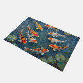 Koi Fish Water Lilies Impressionist Pond Fußmatte (Schrägansicht)