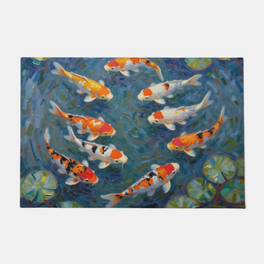 Koi Fish Water Lilies Impressionist Pond Fußmatte (Vorderseite)