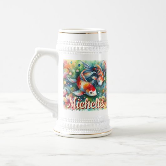 Koi Fish Whimsical Watercolor Personalisiert Bierglas (Links)