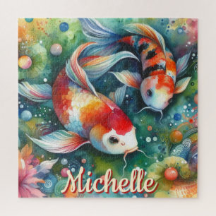 Koi Fish Whimsical Watercolor Personalisiert Puzzle