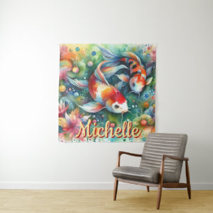 Koi Fish Whimsical Watercolor Personalisiert Wandteppich