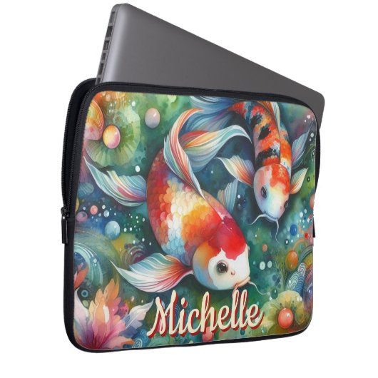 Koi Fish Whimsical Watercolor Personalized Laptopschutzhülle (Vorne Rechts)