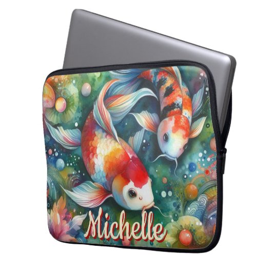 Koi Fish Whimsical Watercolor Personalized Laptopschutzhülle (Vorderseite Links)
